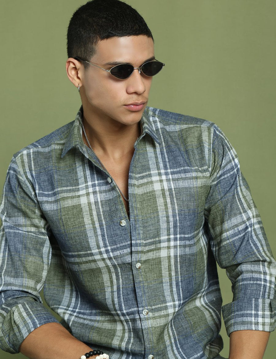 Men's Checked Regular Fit Shirt - SF_9046Green_S