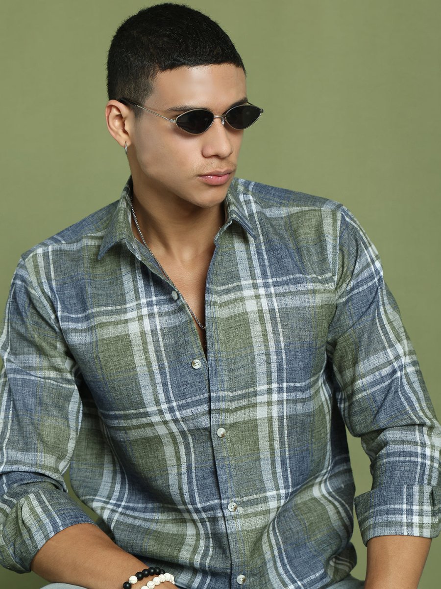 Men's Checked Regular Fit Shirt - SF_9046Green_S