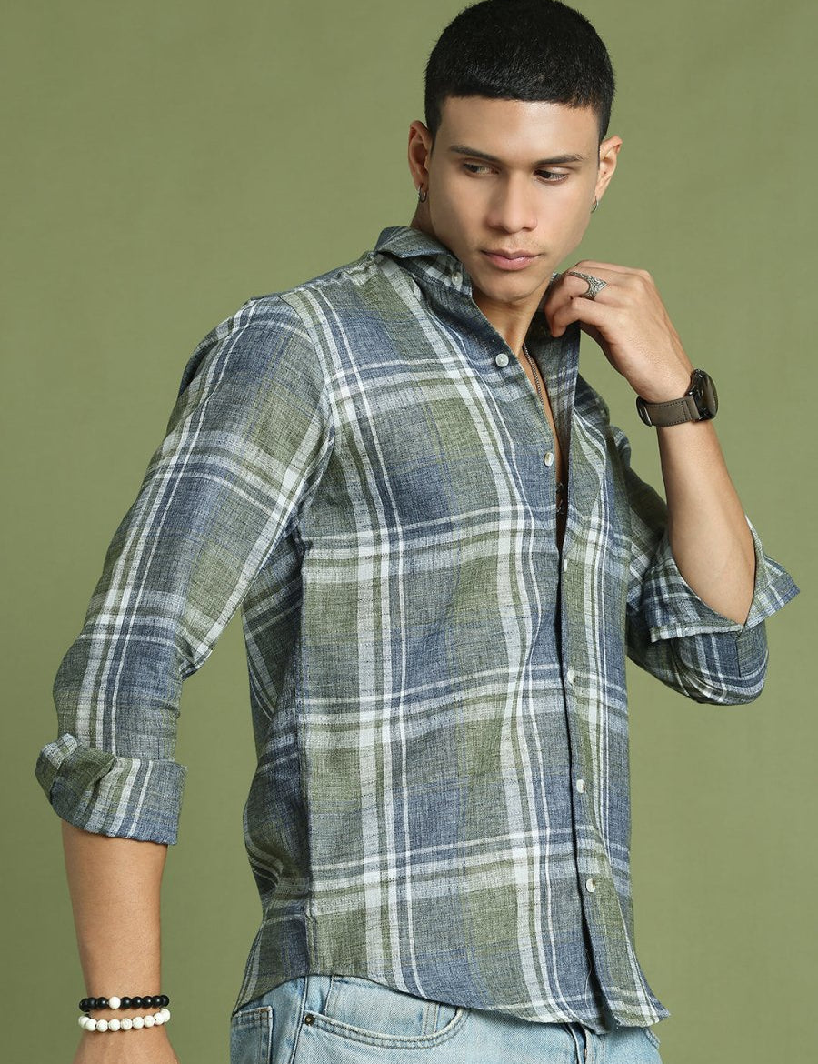 Men's Checked Regular Fit Shirt - SF_9046Green_S