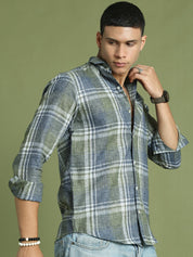 Men's Checked Regular Fit Shirt - SF_9046Green_S