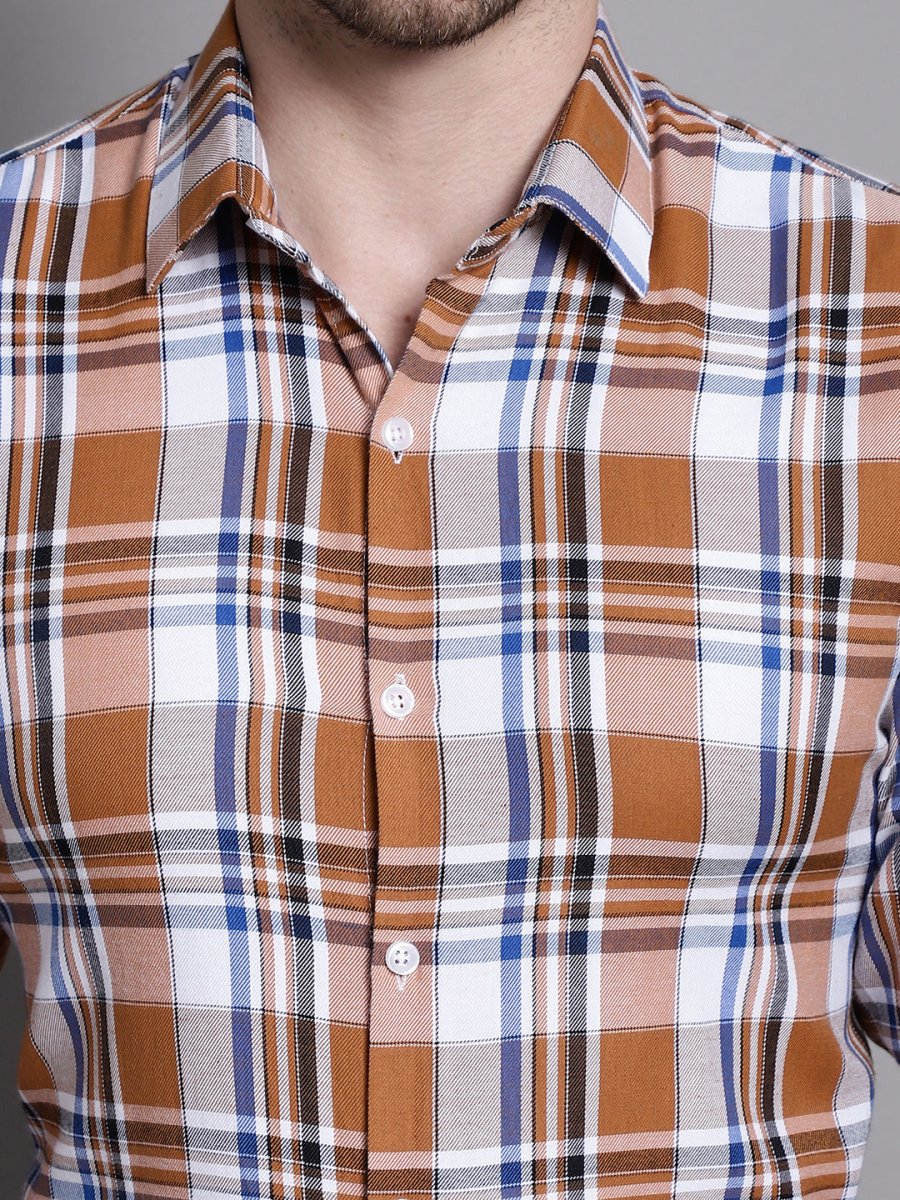 Men's Classic Checks Formal Shirt - SF_892Orange_S