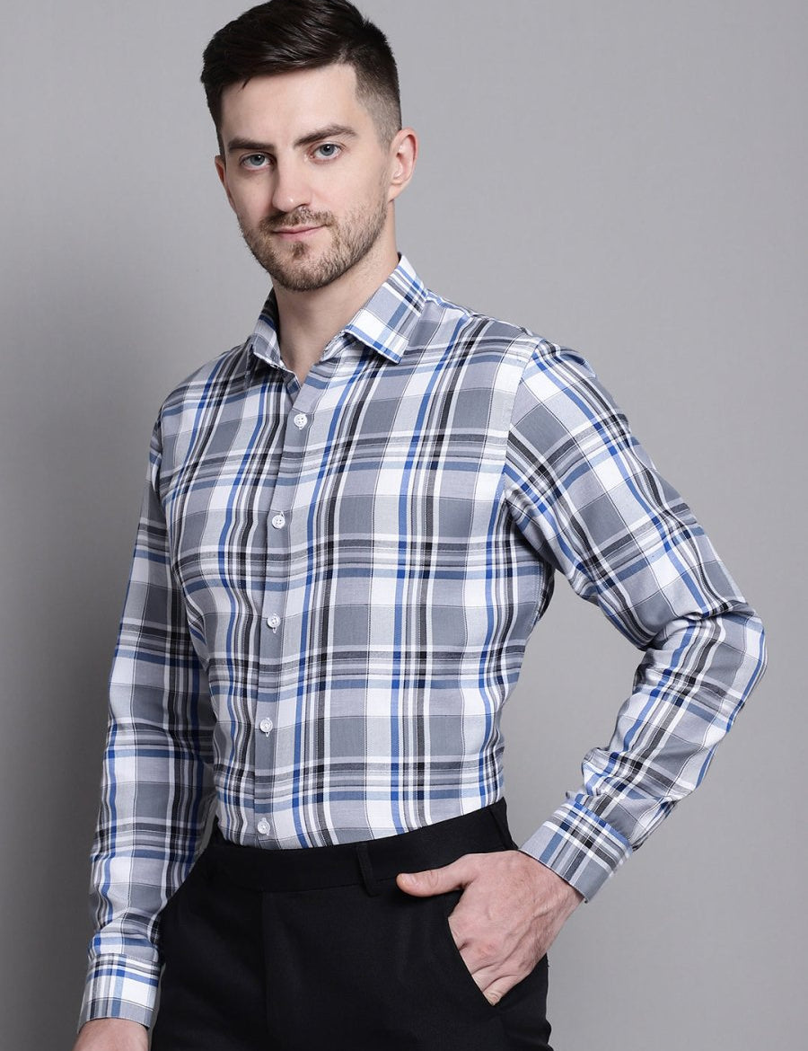 Men's Classic Checks Formal Shirt - SF_892Grey_S