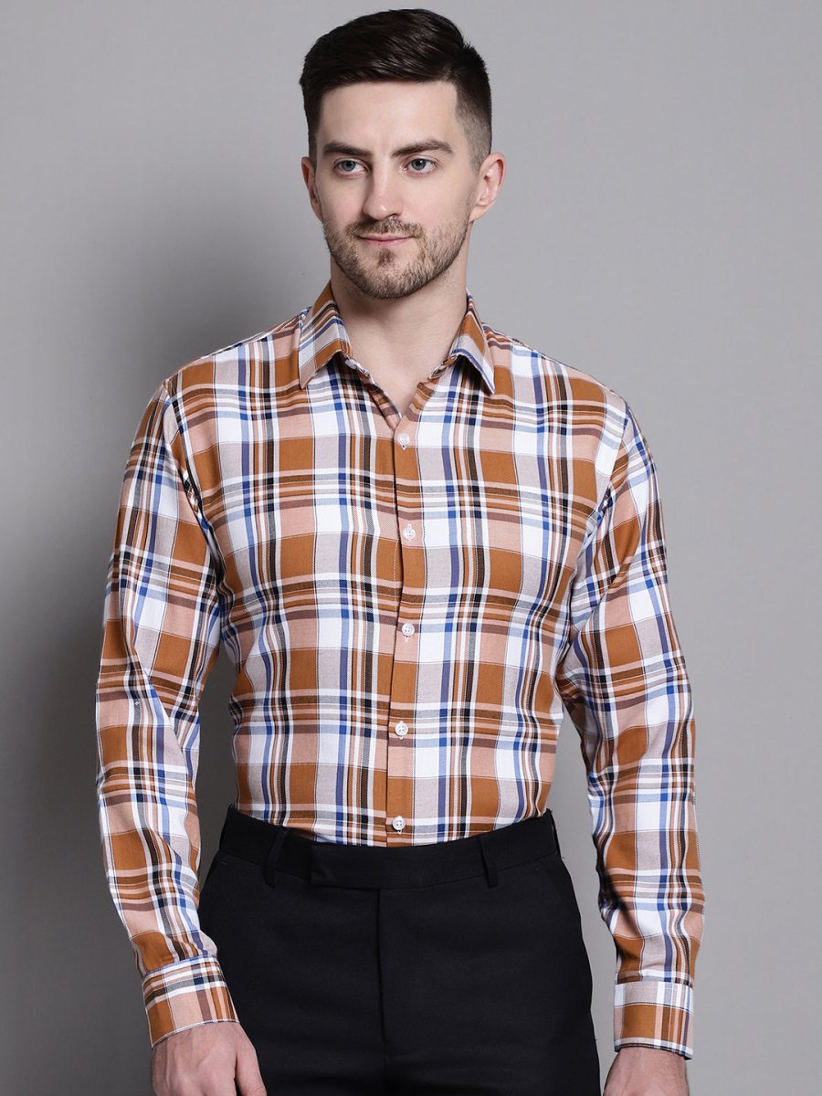 Men's Classic Checks Formal Shirt - SF_892Orange_S