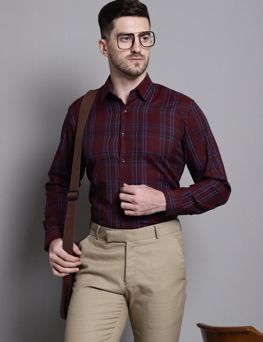 Men's Classic Checks Formal Shirt - SF_892Maroon_S