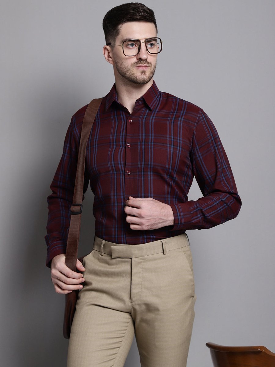Men's Classic Checks Formal Shirt - SF_892Maroon_S