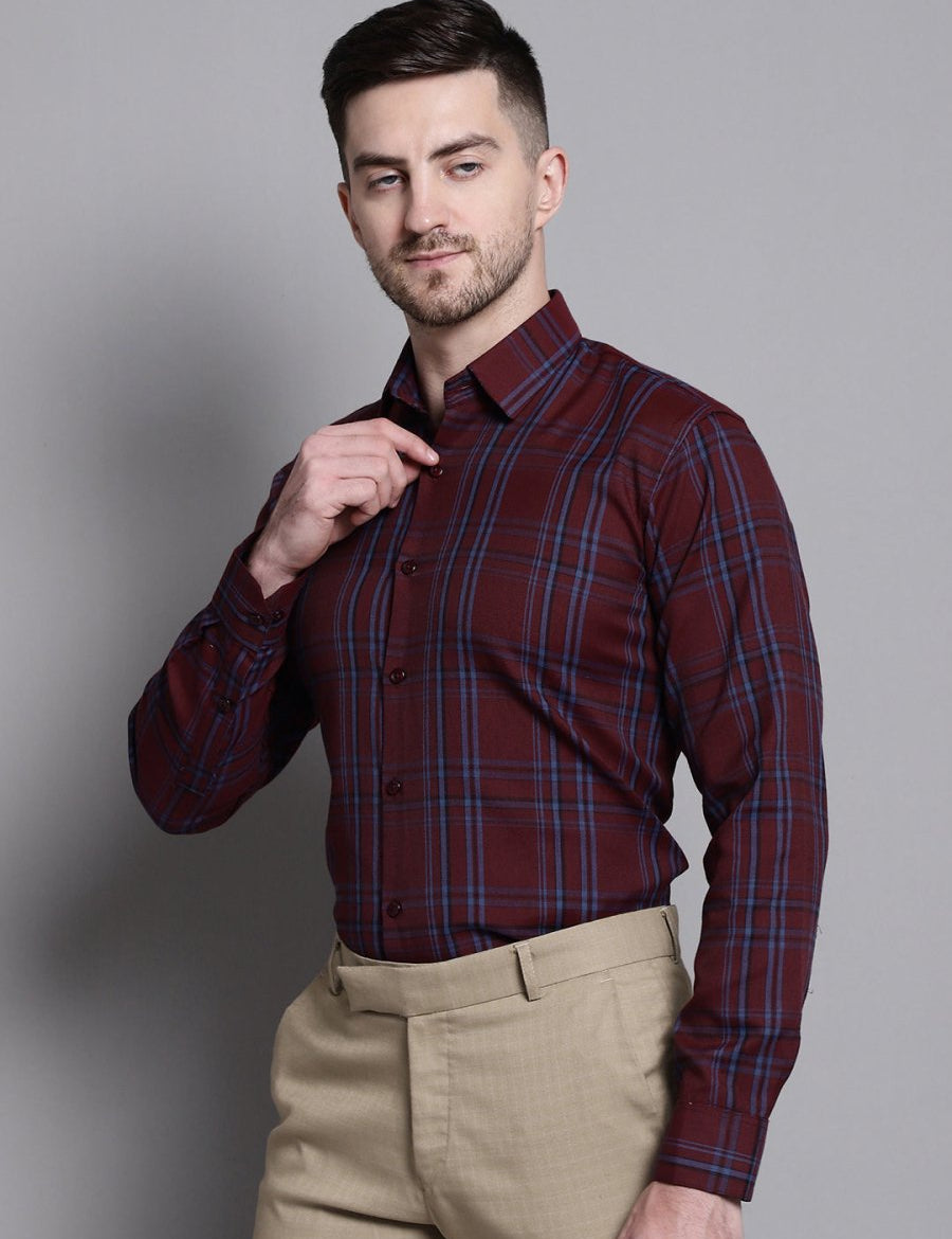 Men's Classic Checks Formal Shirt - SF_892Maroon_S