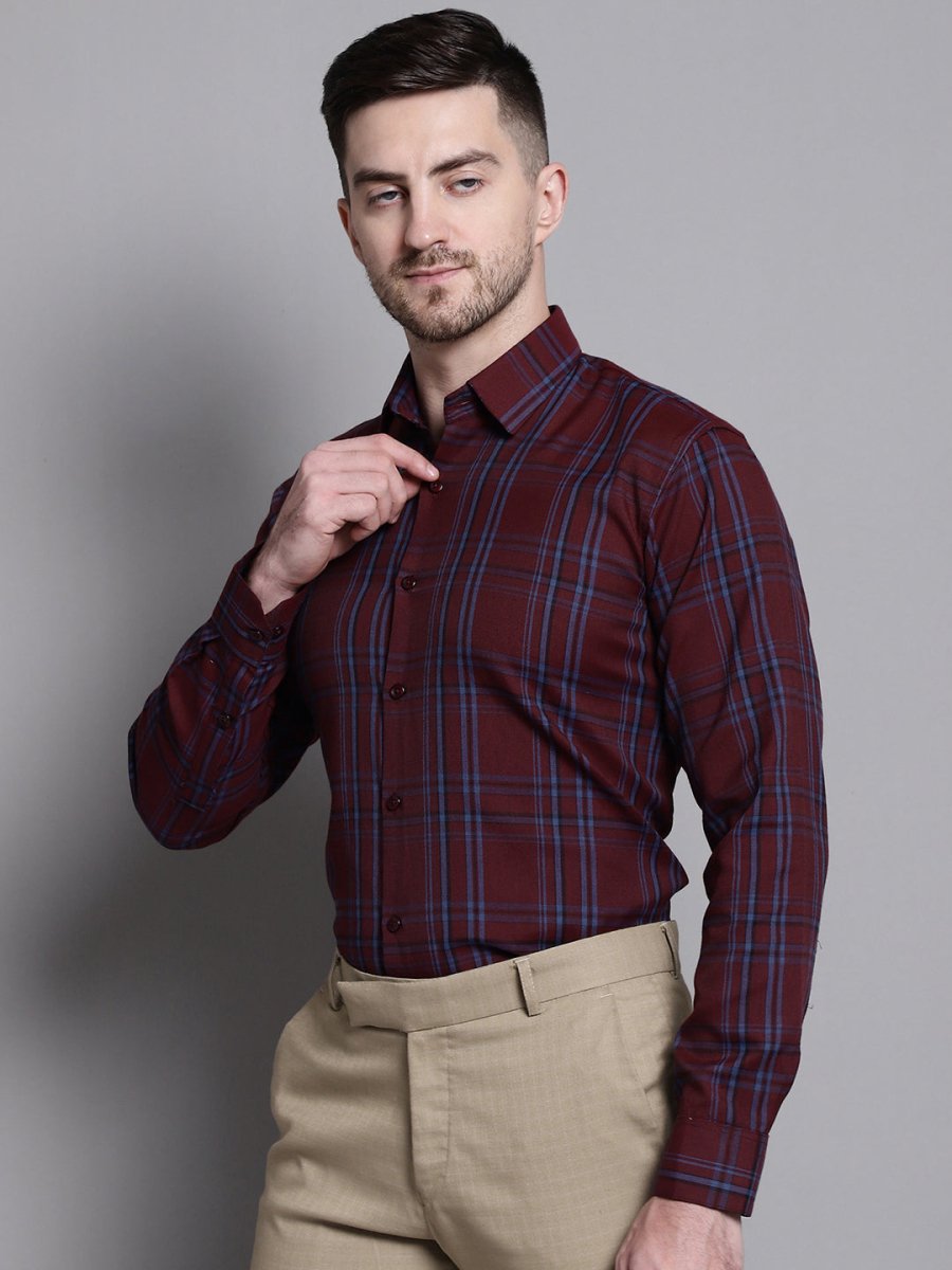 Men's Classic Checks Formal Shirt - SF_892Maroon_S