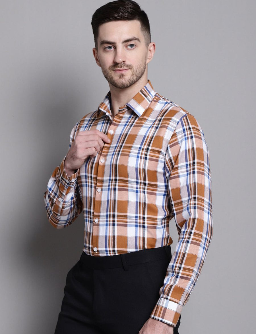 Men's Classic Checks Formal Shirt - SF_892Orange_S