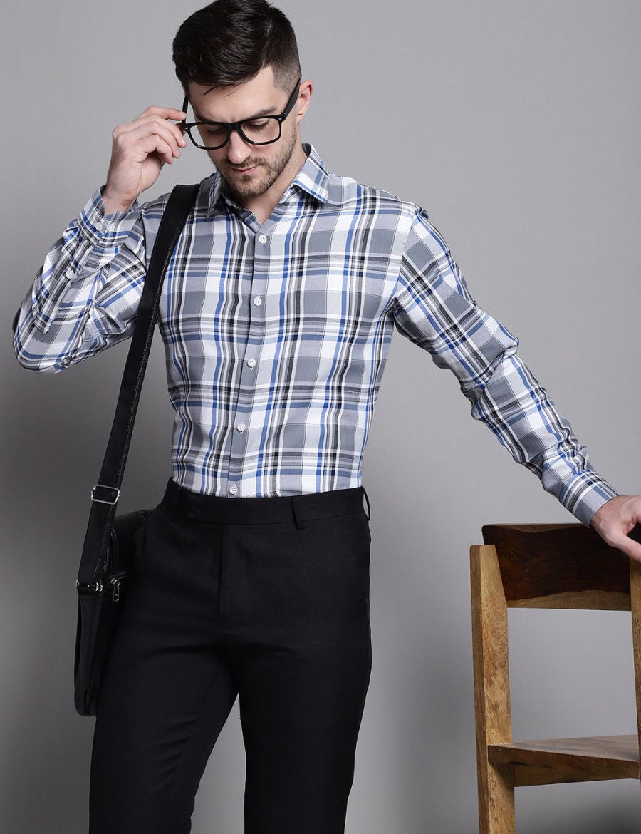 Men's Classic Checks Formal Shirt - SF_892Grey_S