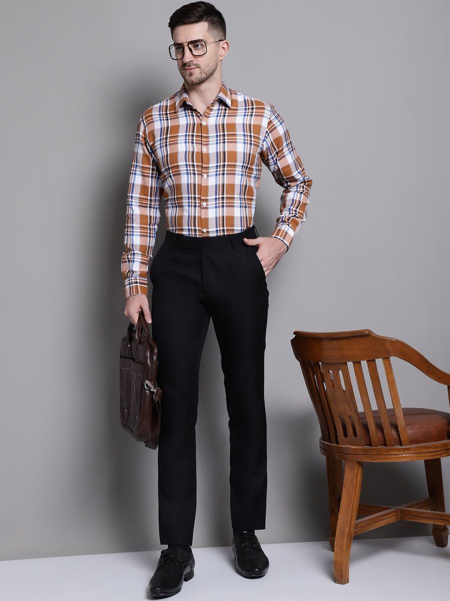Men's Classic Checks Formal Shirt - SF_892Orange_S