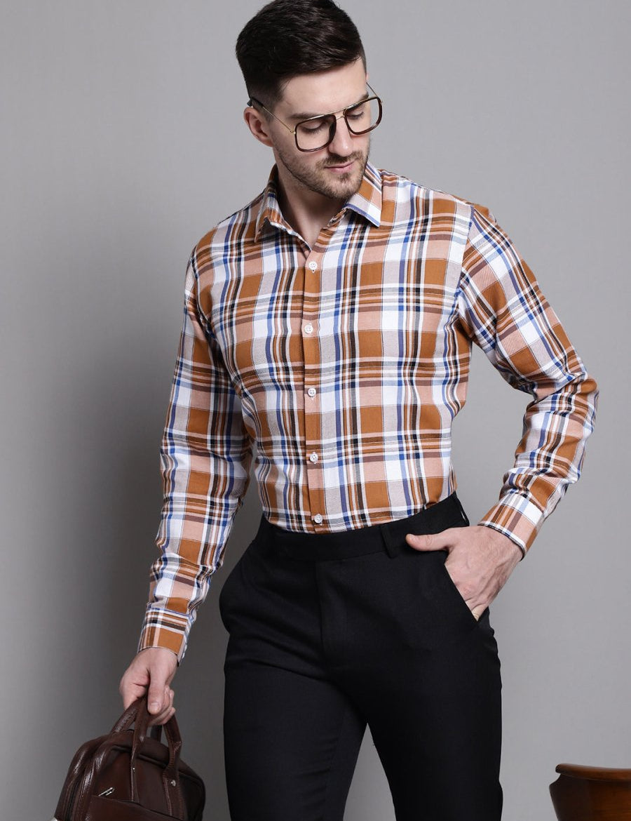Men's Classic Checks Formal Shirt - SF_892Orange_S