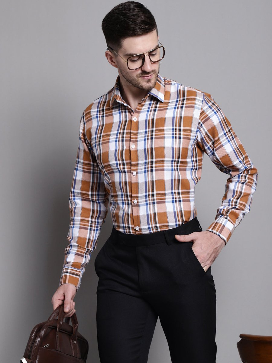 Men's Classic Checks Formal Shirt - SF_892Orange_S