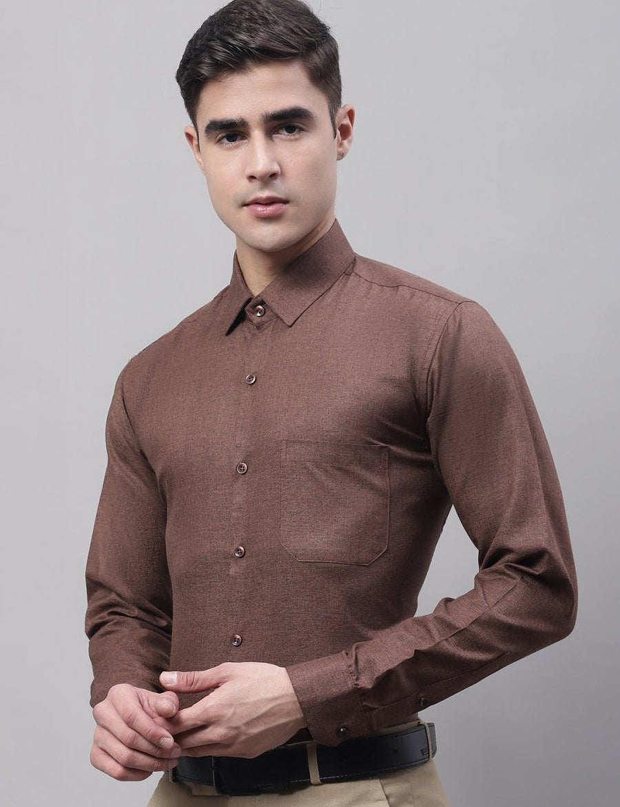 Men's Coffee Brown Cotton Solid Formal Shirt - SF_873Coffee_S