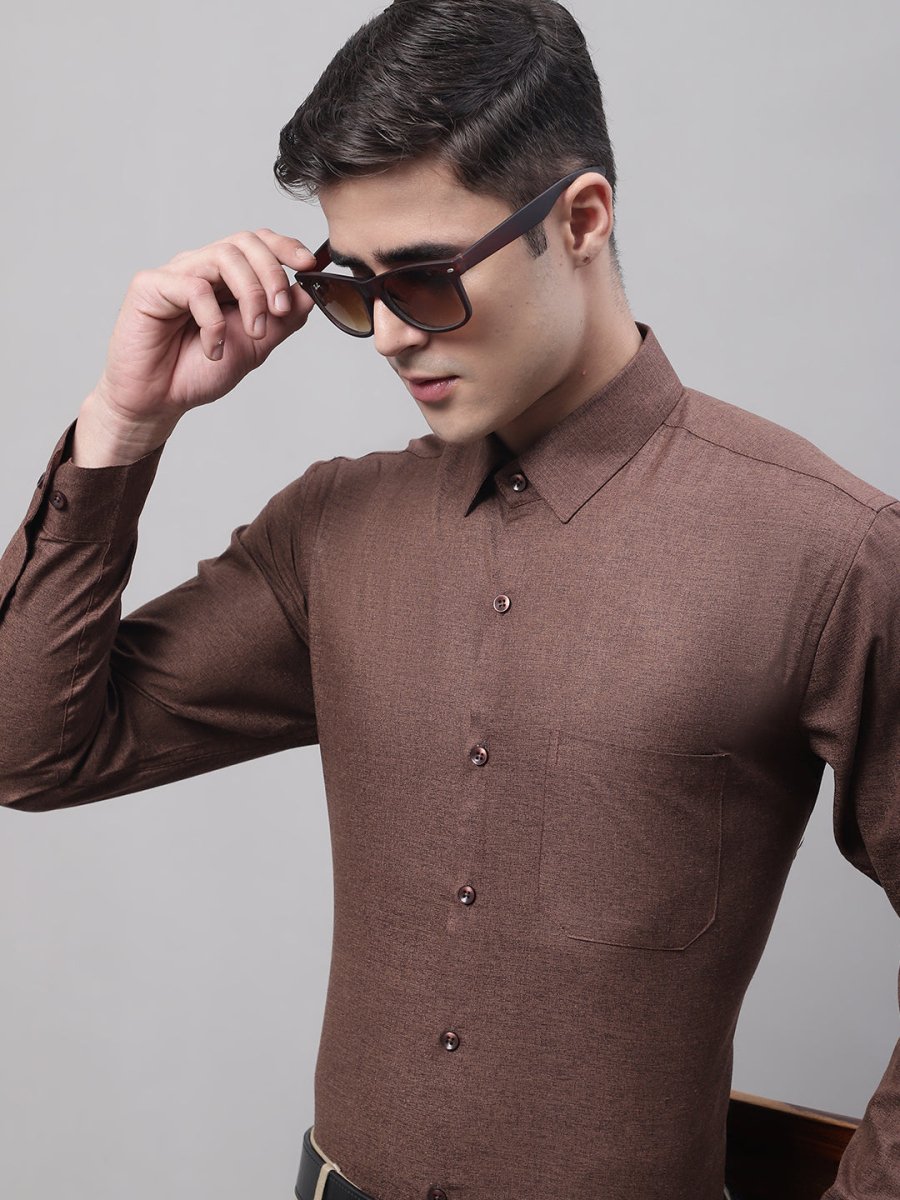 Men's Coffee Brown Cotton Solid Formal Shirt - SF_873Coffee_S