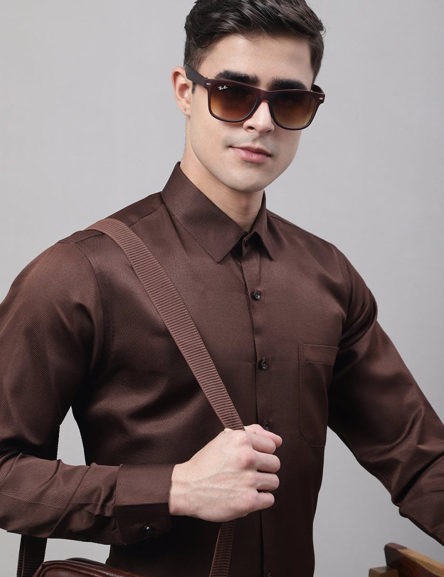Men's Coffee Dobby Textured Formal Shirt - SF_871Coffee_S