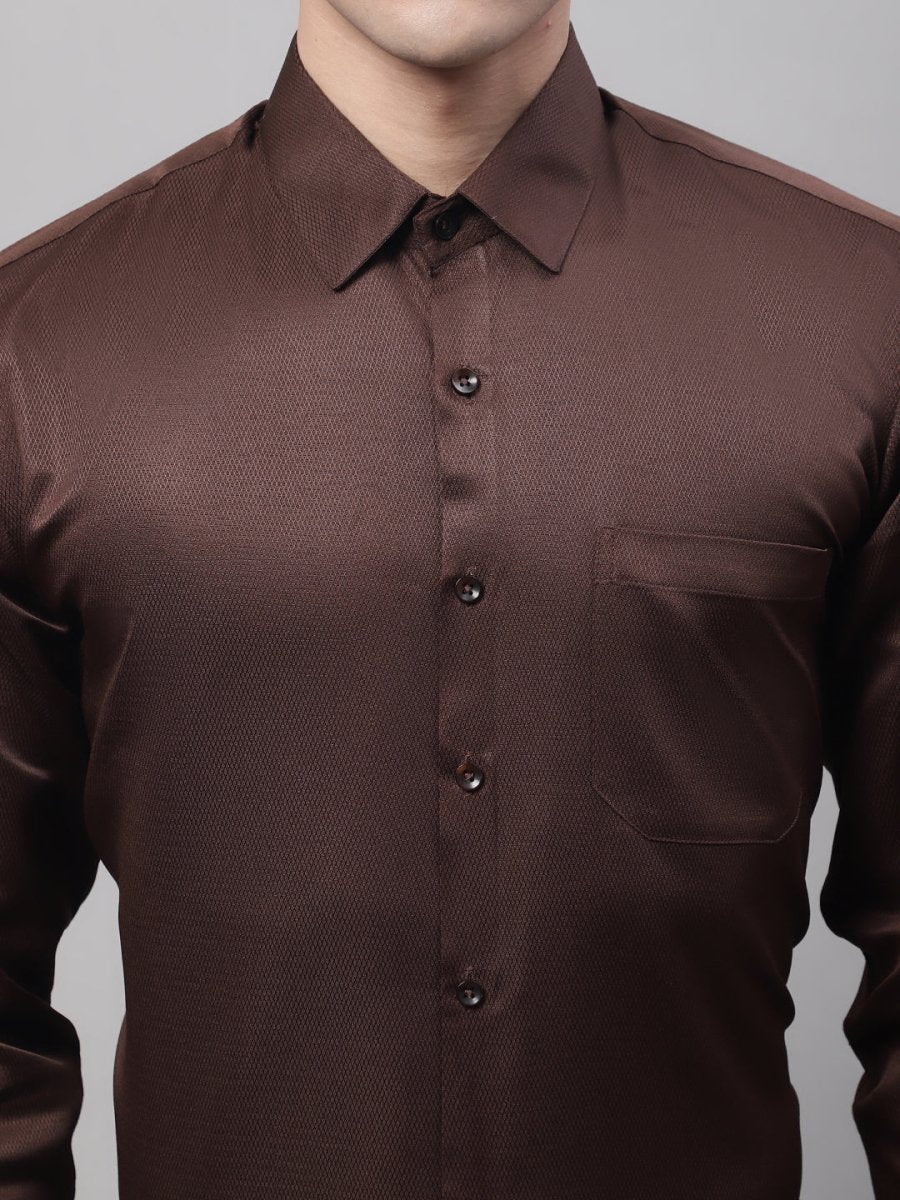 Men's Coffee Dobby Textured Formal Shirt - SF_871Coffee_S