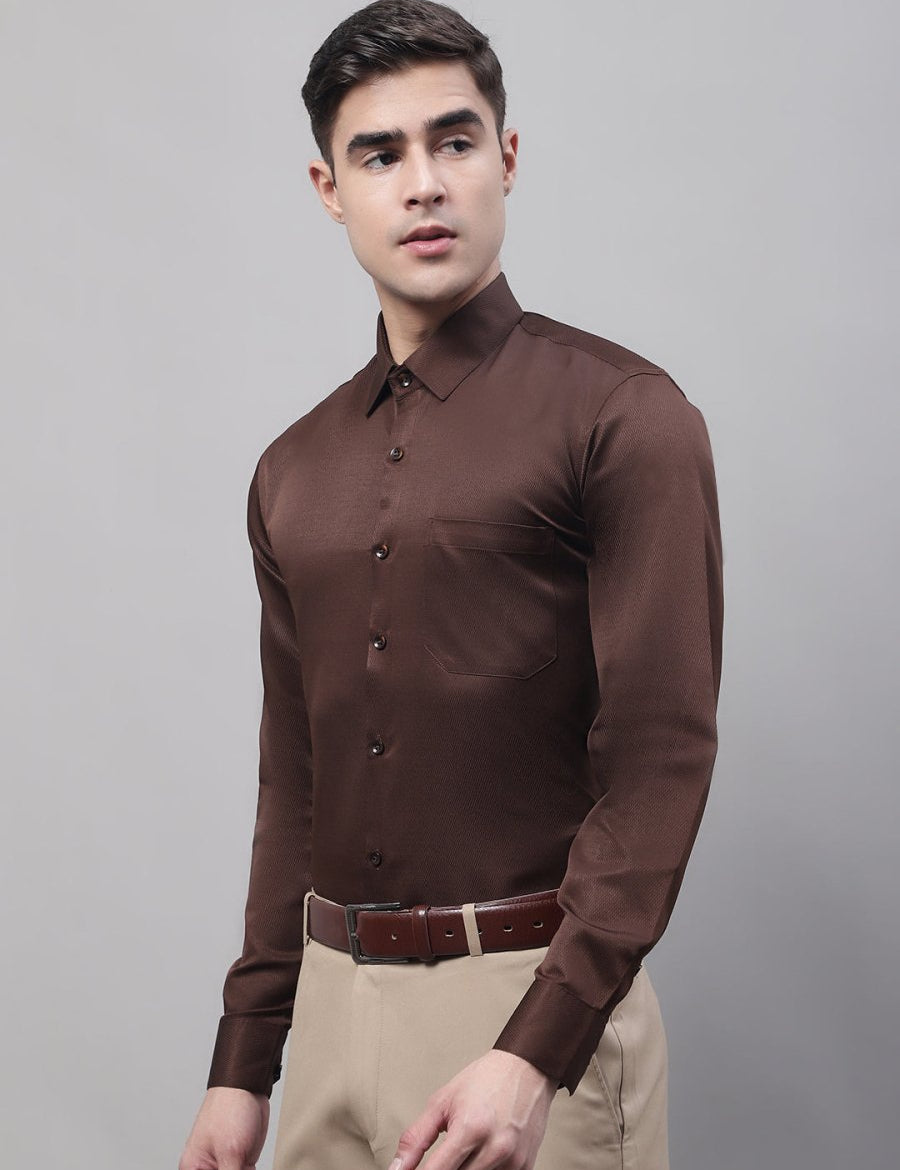 Men's Coffee Dobby Textured Formal Shirt - SF_871Coffee_S