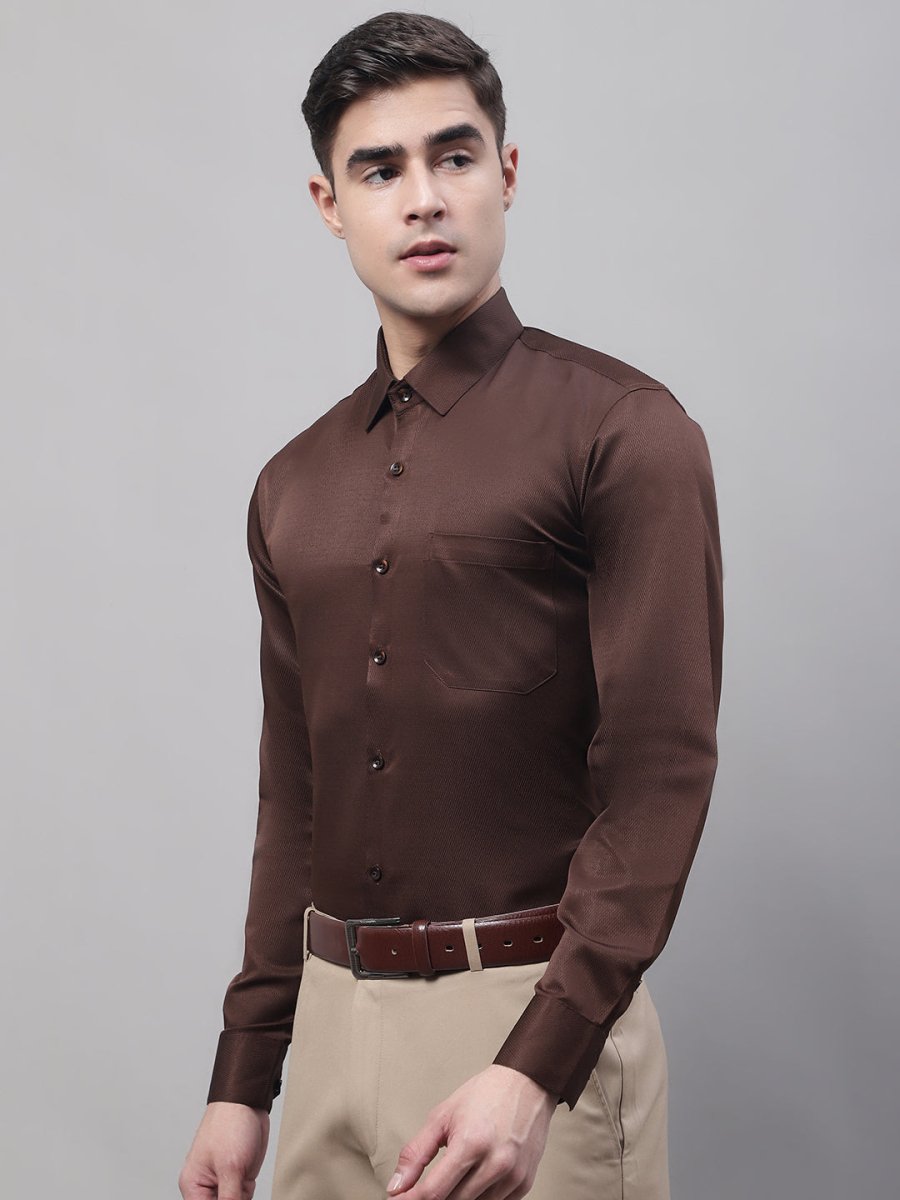 Men's Coffee Dobby Textured Formal Shirt - SF_871Coffee_S