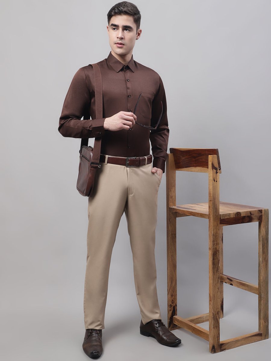 Men's Coffee Dobby Textured Formal Shirt - SF_871Coffee_S