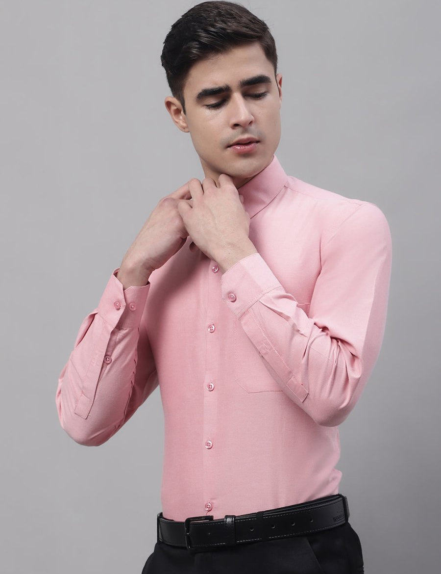 Men's Coral Cotton Solid Formal Shirt - SF_875Coral_S