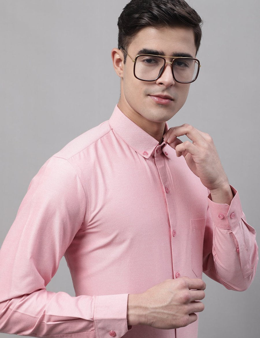 Men's Coral Cotton Solid Formal Shirt - SF_875Coral_S