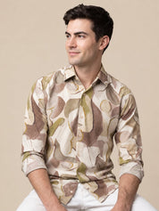Men’s Cotton Abstract Printed Casual Shirt - SF_064Beige_S
