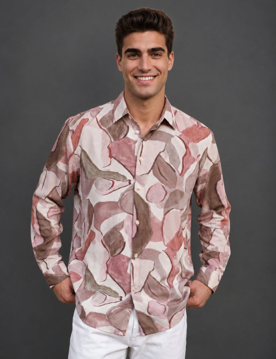 Men’s Cotton Abstract Printed Casual Shirt - SF_064Peach_S