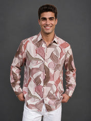 Men’s Cotton Abstract Printed Casual Shirt - SF_064Peach_S