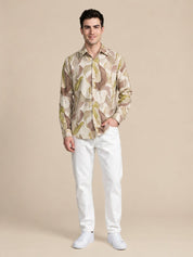 Men’s Cotton Abstract Printed Casual Shirt - SF_064Beige_S
