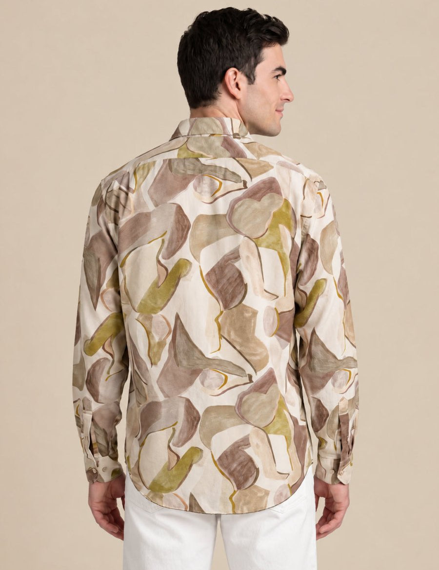 Men’s Cotton Abstract Printed Casual Shirt - SF_064Beige_S