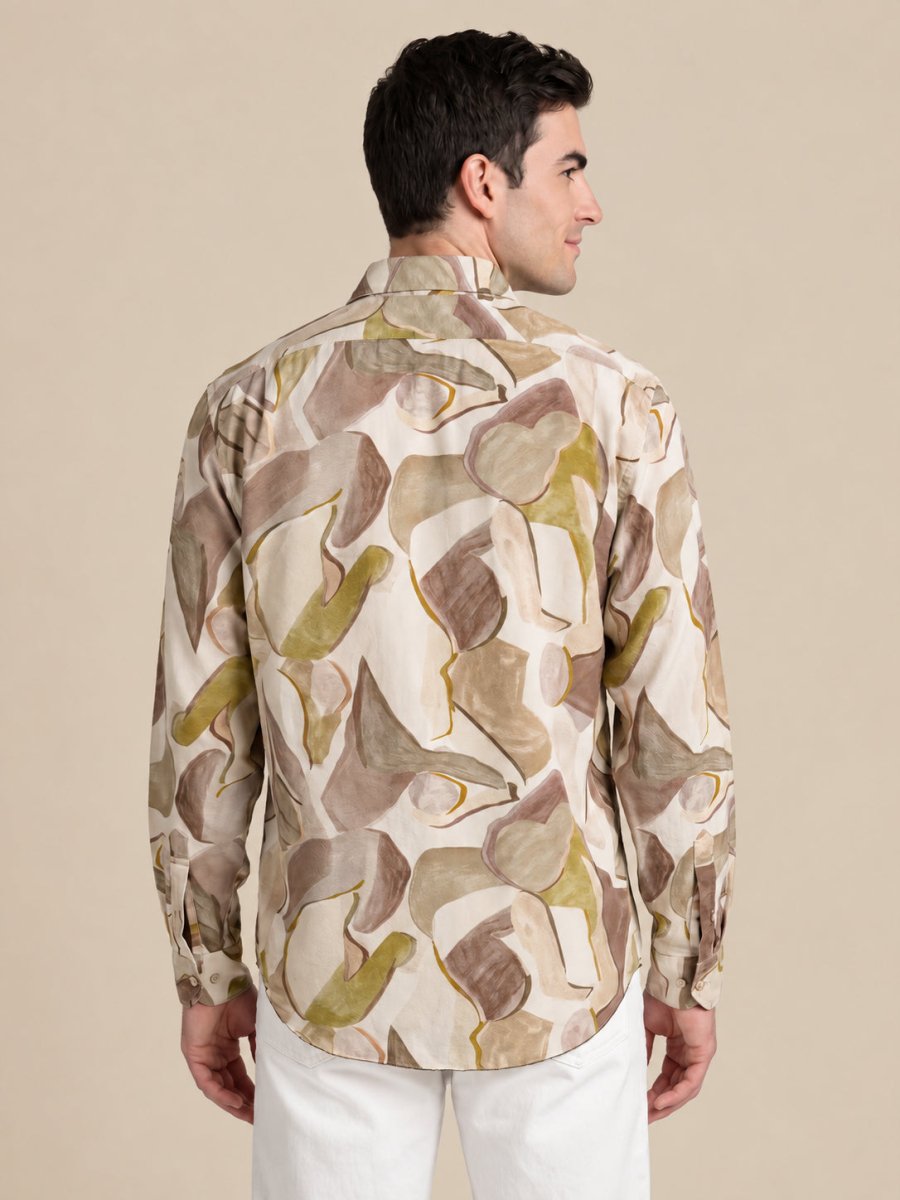 Men’s Cotton Abstract Printed Casual Shirt - SF_064Beige_S