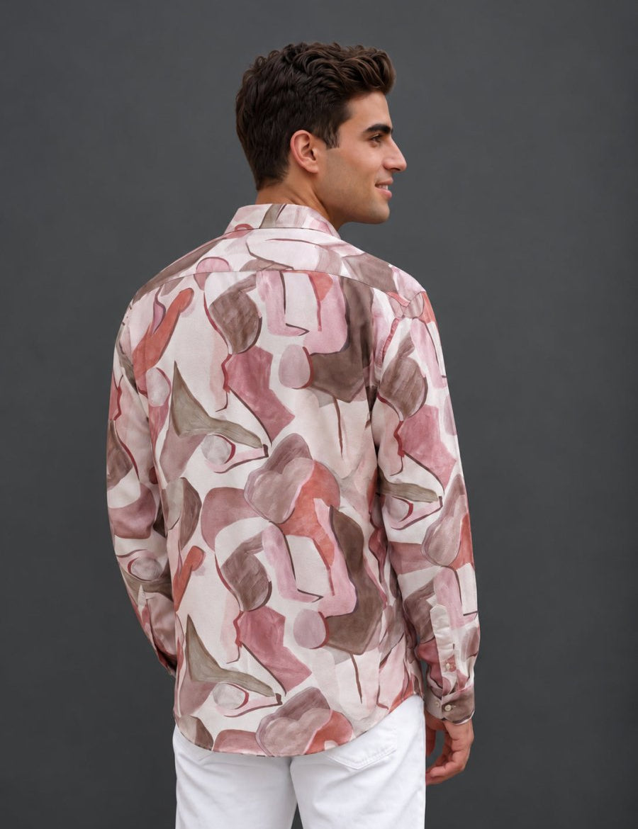 Men’s Cotton Abstract Printed Casual Shirt - SF_064Peach_S