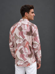 Men’s Cotton Abstract Printed Casual Shirt - SF_064Peach_S