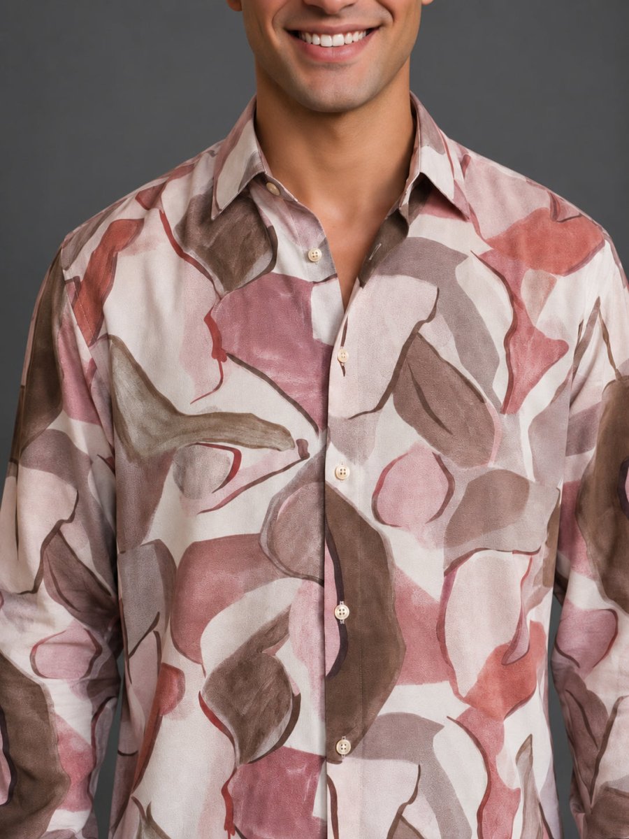 Men’s Cotton Abstract Printed Casual Shirt - SF_064Peach_S