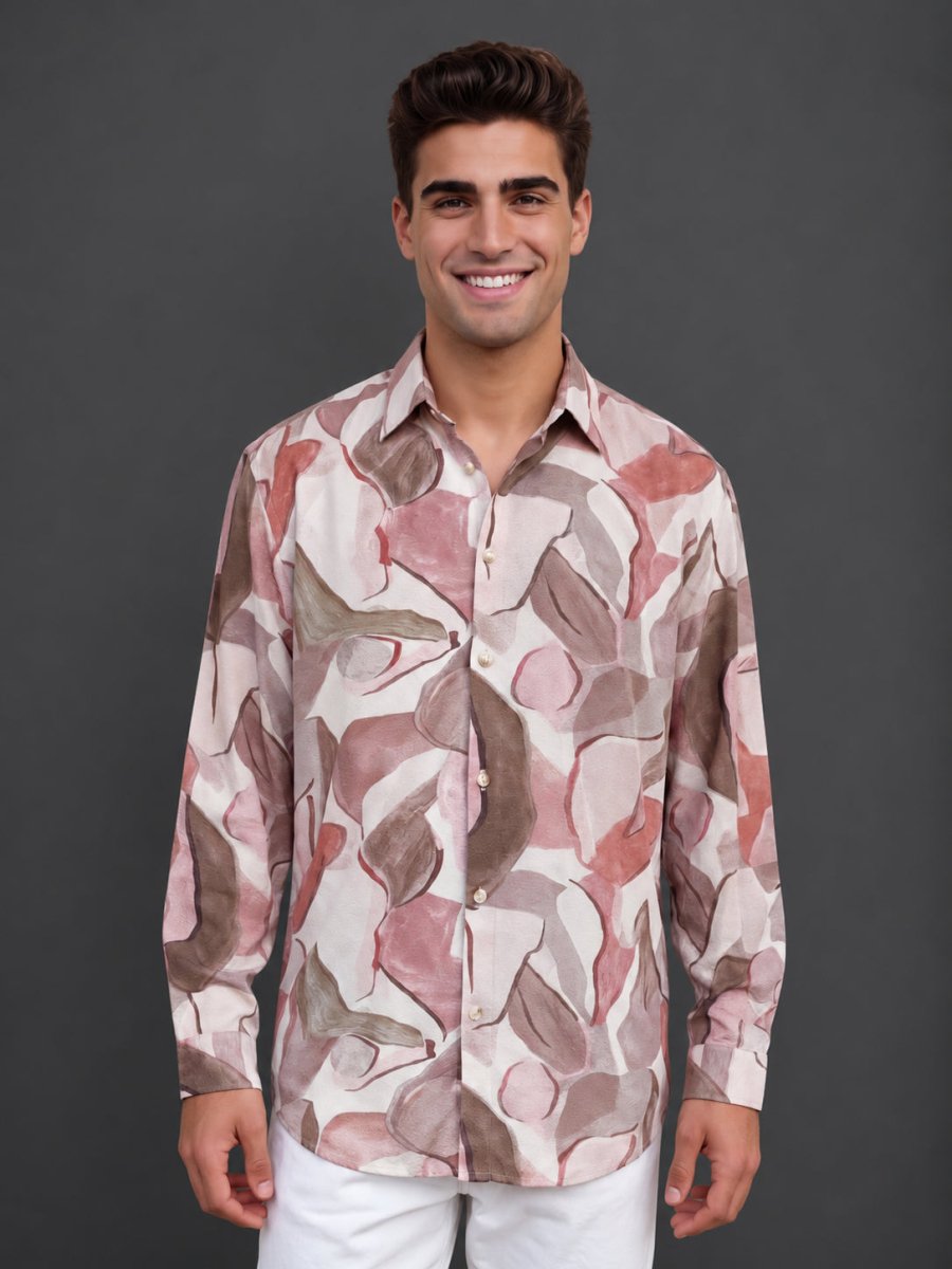 Men’s Cotton Abstract Printed Casual Shirt - SF_064Peach_S