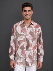 Men’s Cotton Abstract Printed Casual Shirt - SF_064Peach_S