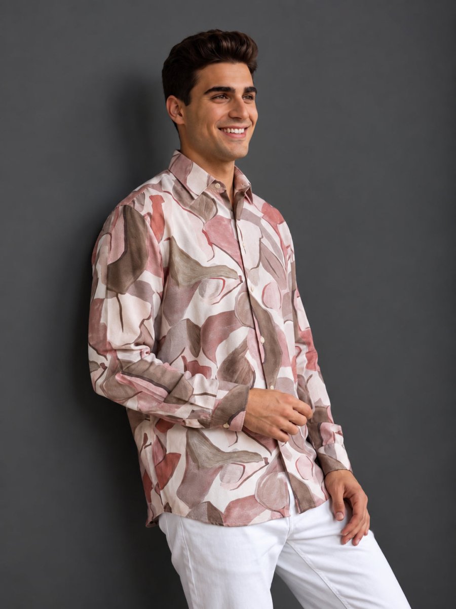 Men’s Cotton Abstract Printed Casual Shirt - SF_064Peach_S