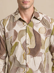 Men’s Cotton Abstract Printed Casual Shirt - SF_064Beige_S