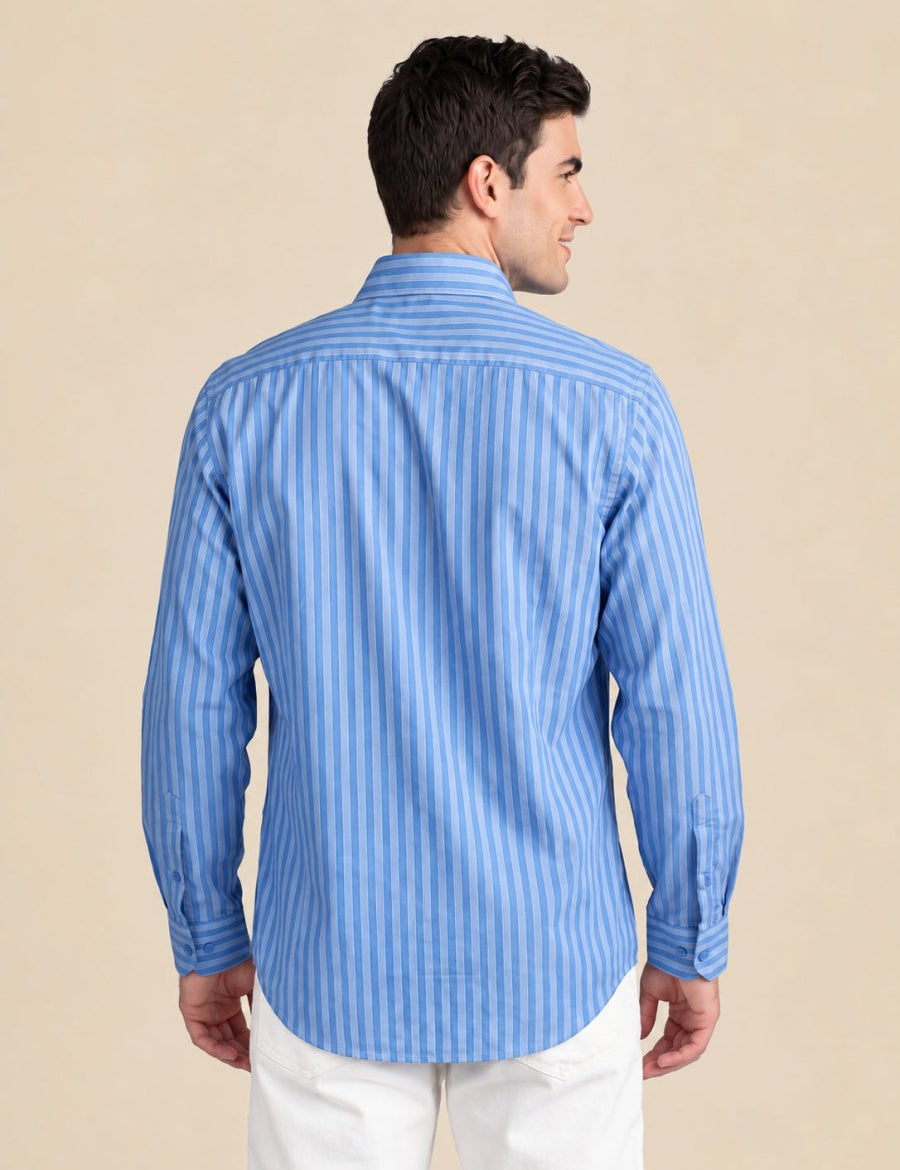 Men’s Cotton Blend Blue Striped Casual Shirt - SF_062Blue_S