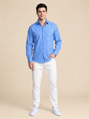 Men’s Cotton Blend Blue Striped Casual Shirt - SF_062Blue_S