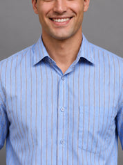 Men’s Cotton Blend Blue Striped Casual Shirt - SF_068Blue_S