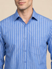 Men’s Cotton Blend Blue Striped Casual Shirt - SF_062Blue_S