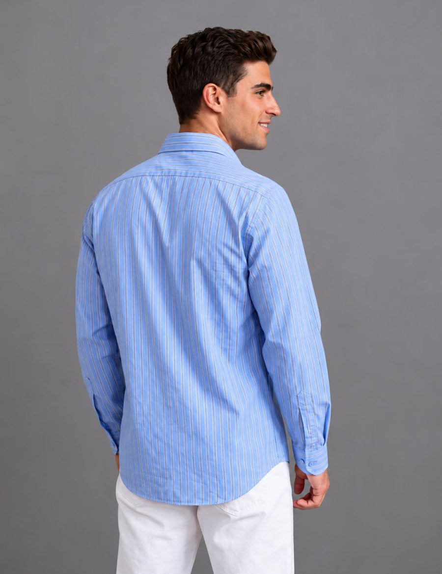 Men’s Cotton Blend Blue Striped Casual Shirt - SF_068Blue_S