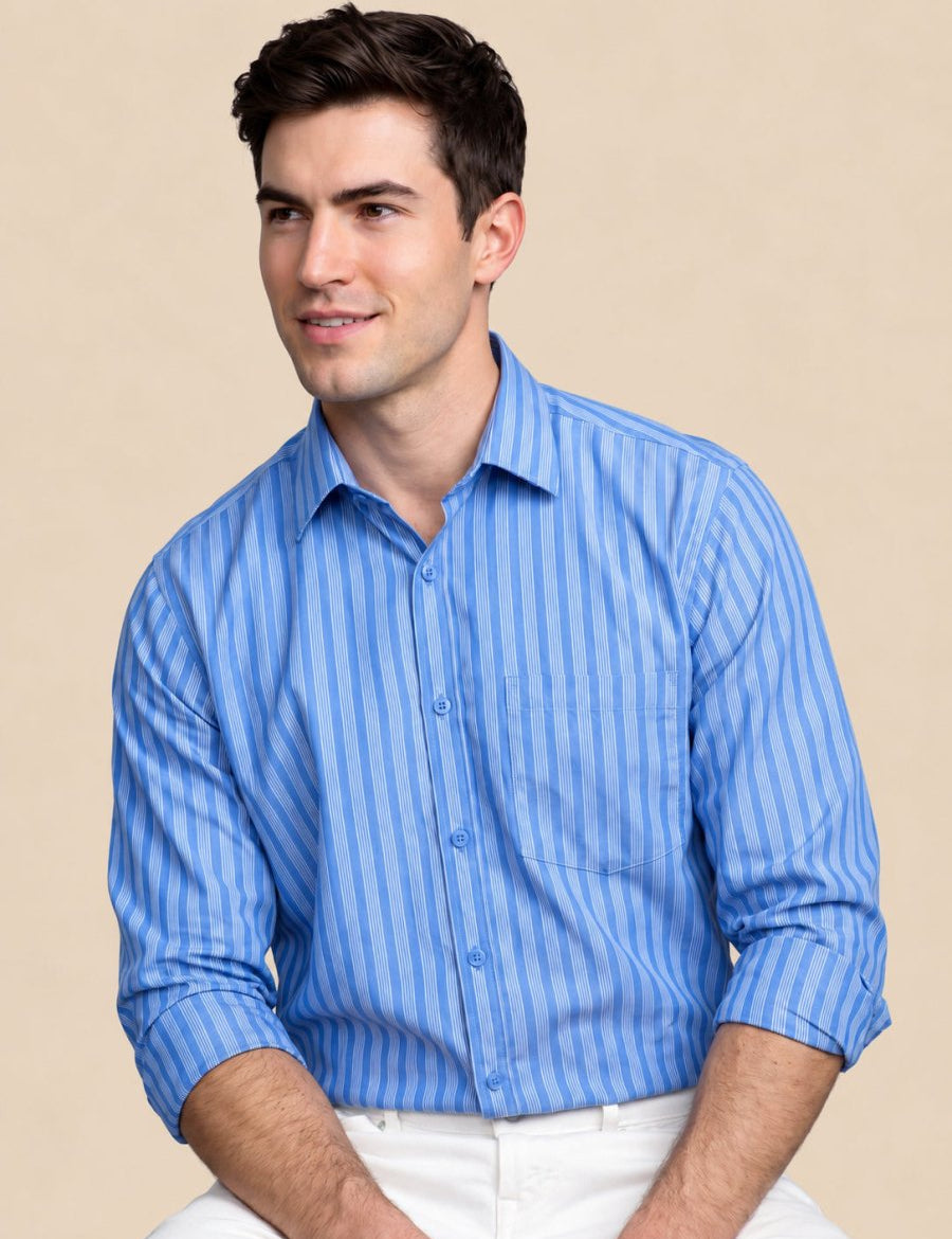 Men’s Cotton Blend Blue Striped Casual Shirt - SF_062Blue_S
