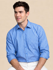 Men’s Cotton Blend Blue Striped Casual Shirt - SF_062Blue_S