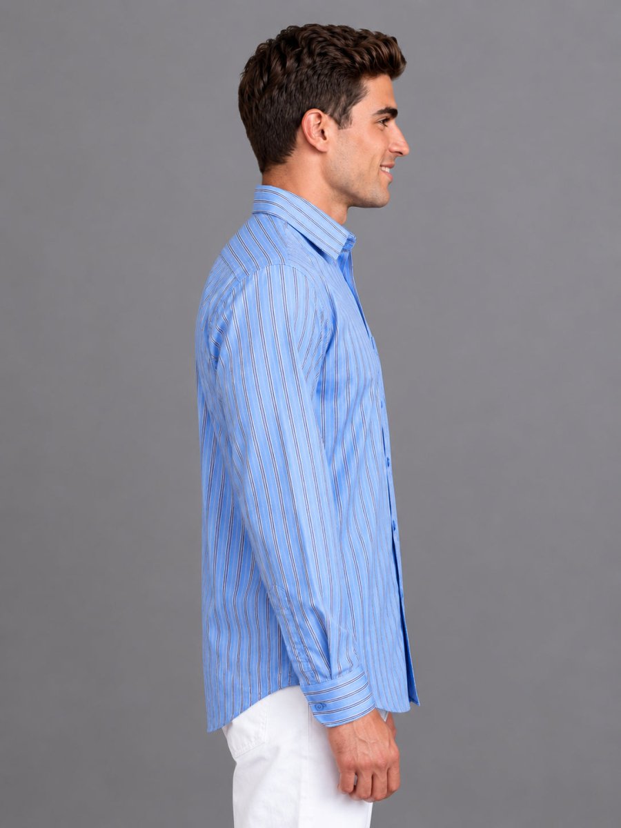 Men’s Cotton Blend Blue Striped Casual Shirt - SF_068Blue_S