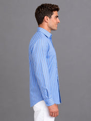 Men’s Cotton Blend Blue Striped Casual Shirt - SF_068Blue_S