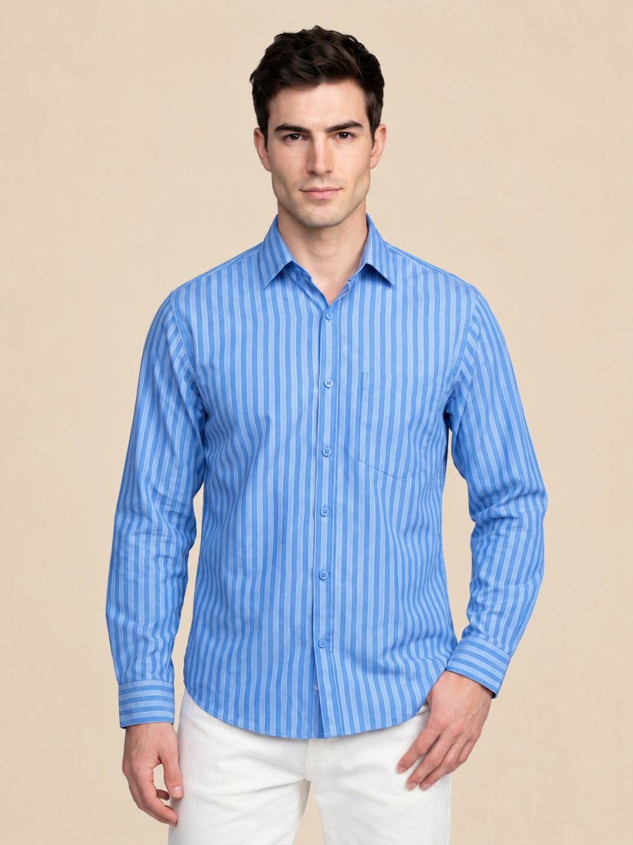 Men’s Cotton Blend Blue Striped Casual Shirt - SF_062Blue_S
