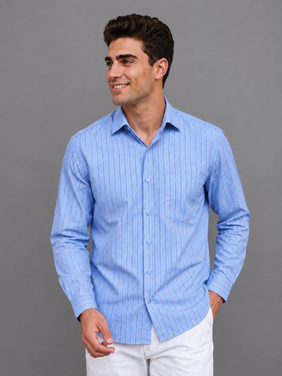 Men’s Cotton Blend Blue Striped Casual Shirt - SF_068Blue_S