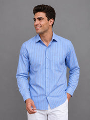 Men’s Cotton Blend Blue Striped Casual Shirt - SF_068Blue_S